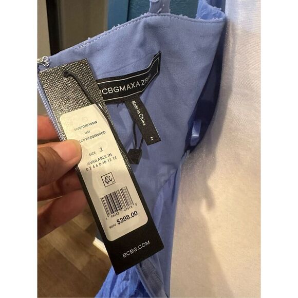 BCBGMAXAZRIA FIT AND FLARE PLEATED ASYMMETRIC MIDI DRESS - Picture 8 of 8